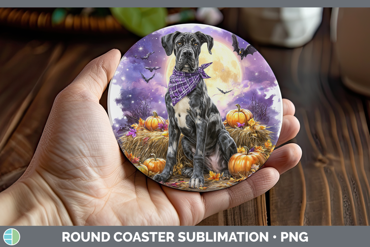 Dogs 01 Bandana Halloween Great Dane Round Coaster Sublimati