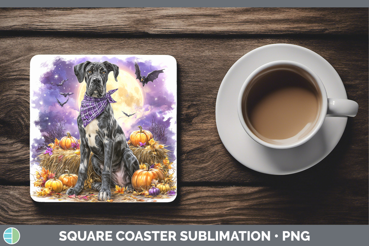 Dogs 01 Bandana Halloween Great Dane Square Coaster Sublimat