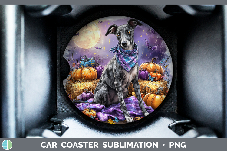 Dogs 01 Bandana Halloween Greyhound Car Coaster Sublimation