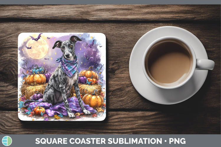 Dogs 01 Bandana Halloween Greyhound Square Coaster Sublimati