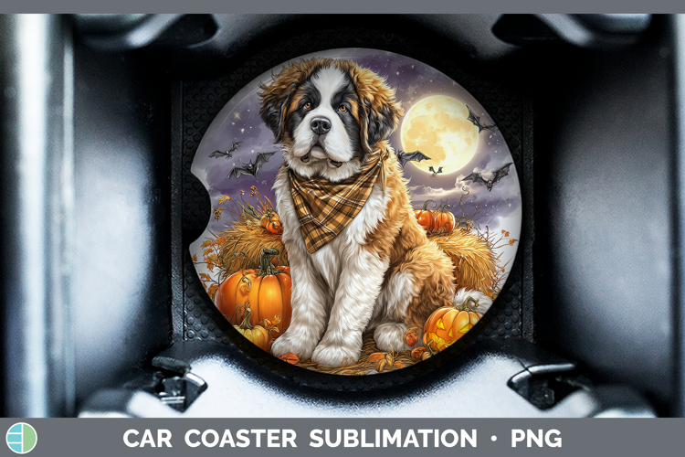Dogs 01 Bandana Halloween Saint Bernard Car Coaster Sublimat