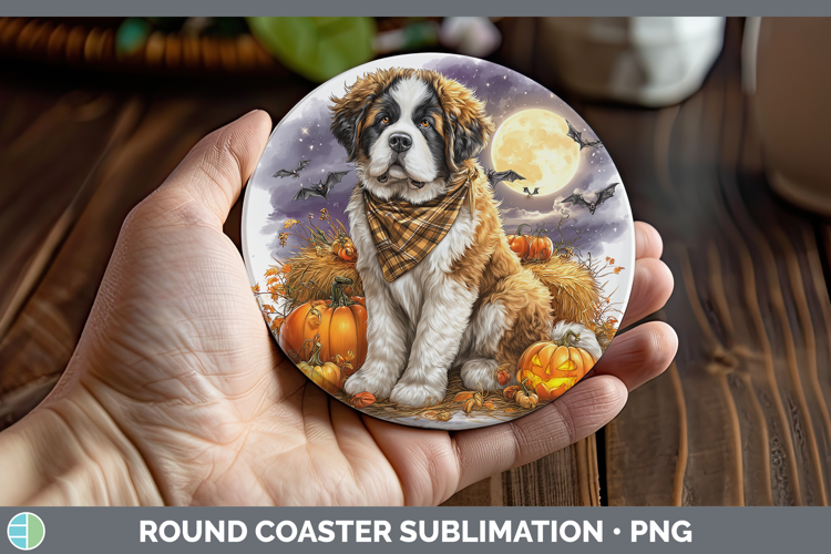 Dogs 01 Bandana Halloween Saint Bernard Round Coaster Sublim