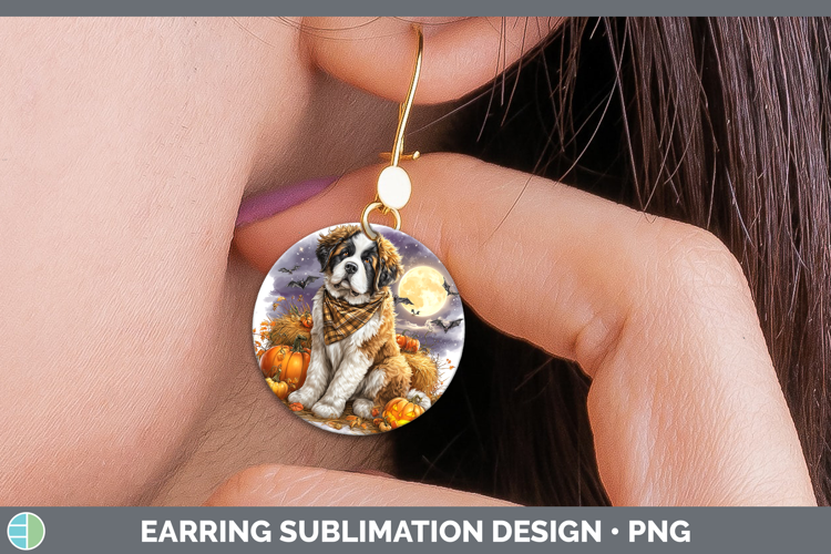 Dogs 01 Bandana Halloween Saint Bernard Round Earrings Subli