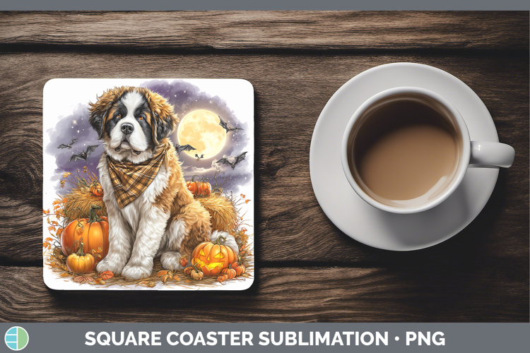 Dogs 01 Bandana Halloween Saint Bernard Square Coaster Subli