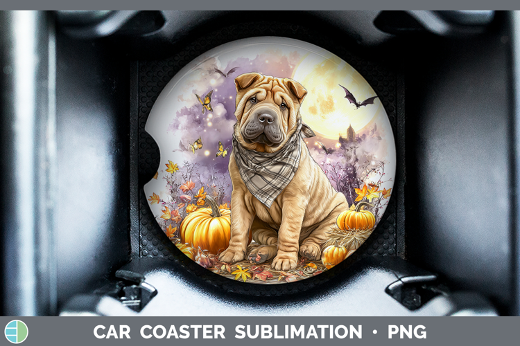 Dogs 01 Bandana Halloween Shar Pei Car Coaster Sublimation