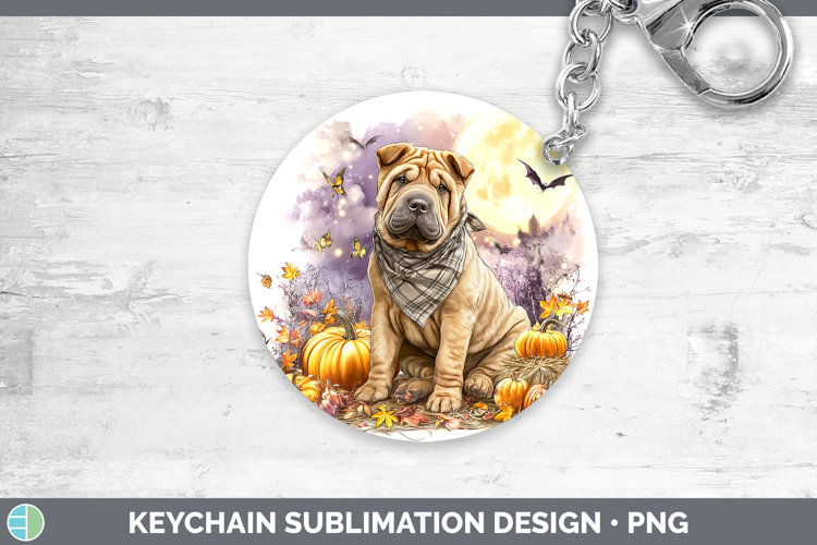 Dogs 01 Bandana Halloween Shar Pei Keychain Sublimation Keyr