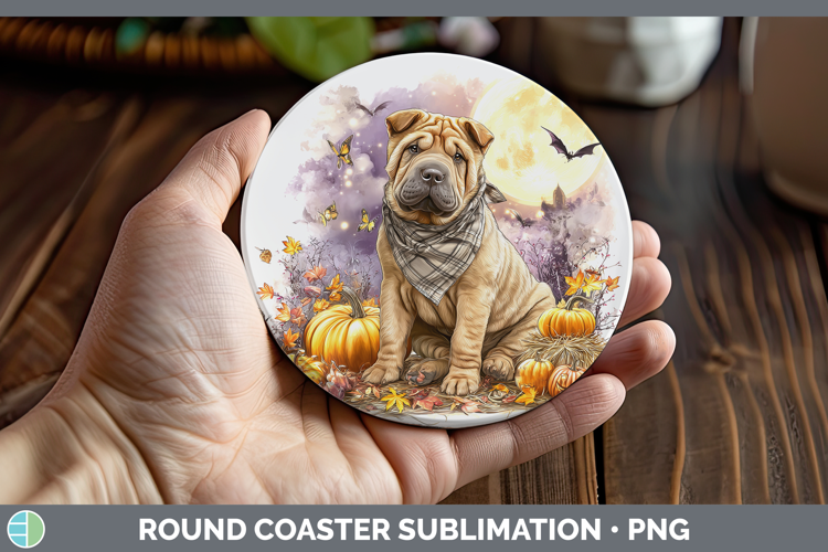 Dogs 01 Bandana Halloween Shar Pei Round Coaster Sublimation