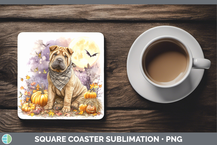Dogs 01 Bandana Halloween Shar Pei Square Coaster Sublimatio