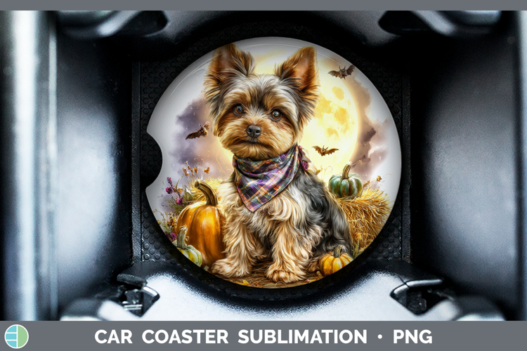 Dogs 01 Bandana Halloween Yorkshire Terrier Car Coaster Subl