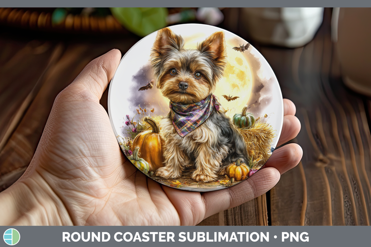 Dogs 01 Bandana Halloween Yorkshire Terrier Round Coaster Su