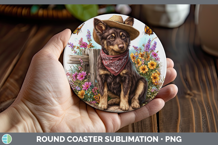 Australian Kelpie Round Coaster Dogs 01 Bandana Summer Subli
