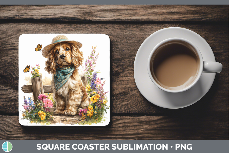 Cocker Spaniel Square Coaster Dogs 01 Bandana Summer Sublima