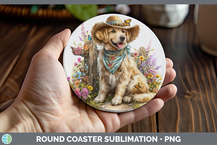Golden Retriever Round Coaster Dogs 01 Bandana Summer Sublim