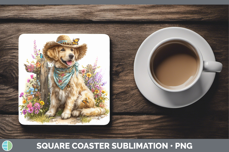 Golden Retriever Square Coaster Dogs 01 Bandana Summer Subli