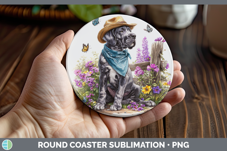 Great Dane Round Coaster Dogs 01 Bandana Summer Sublimation