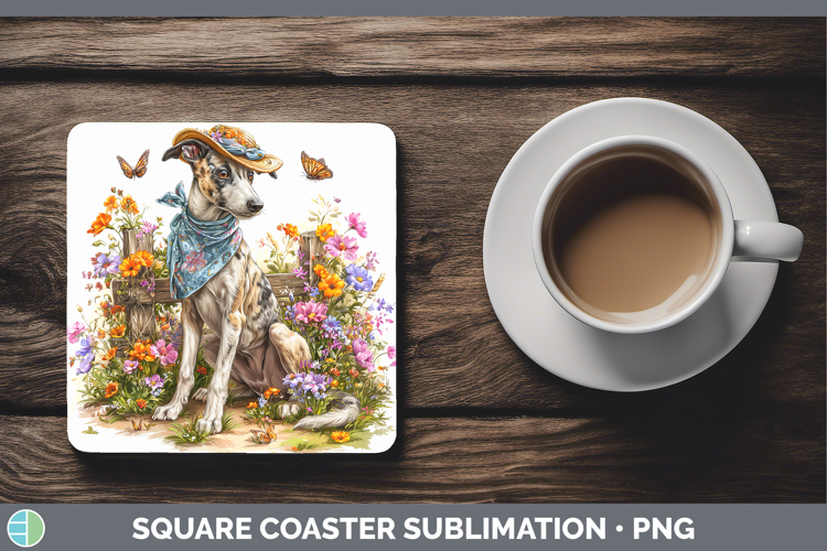 Greyhound Square Coaster Dogs 01 Bandana Summer Sublimation