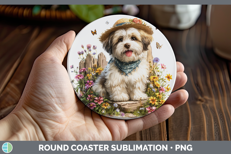 Lhasa Apso Round Coaster Dogs 01 Bandana Summer Sublimation