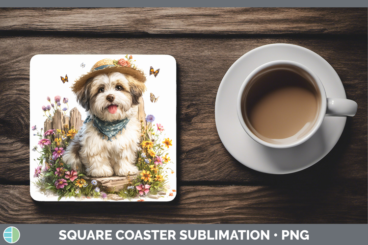 Lhasa Apso Square Coaster Dogs 01 Bandana Summer Sublimation