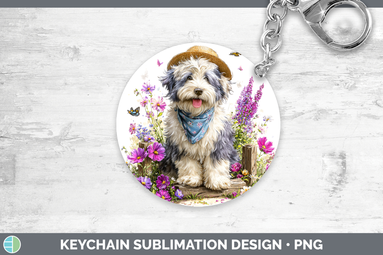 Old English Sheepdog Keychain Dogs 01 Bandana Summer Sublima