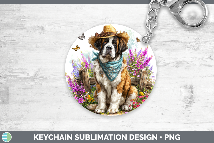 Saint Bernard Keychain Dogs 01 Bandana Summer Sublimation Ke