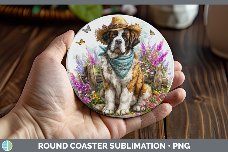 Saint Bernard Round Coaster Dogs 01 Bandana Summer Sublimati