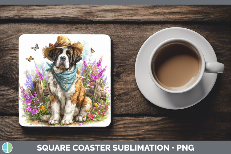 Saint Bernard Square Coaster Dogs 01 Bandana Summer Sublimat