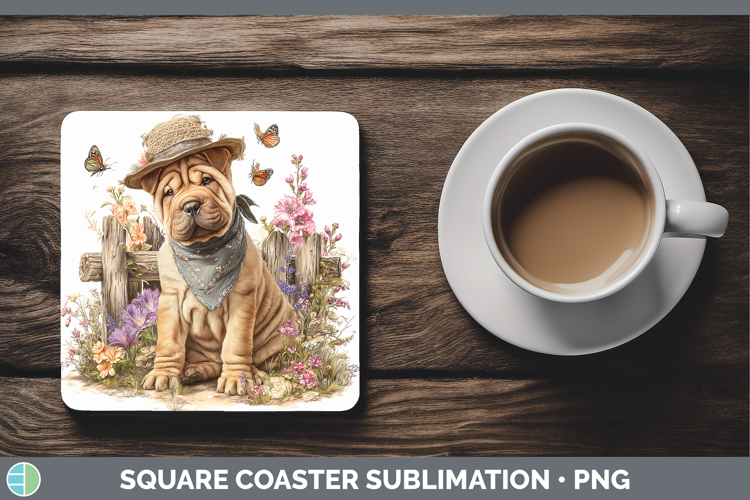 Shar Pei Square Coaster Dogs 01 Bandana Summer Sublimation C