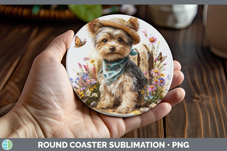Yorkshire Terrier Round Coaster Dogs 01 Bandana Summer Subli