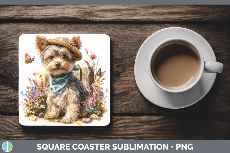 Yorkshire Terrier Square Coaster Dogs 01 Bandana Summer Subl