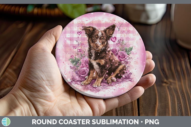 Australian Kelpie Dogs 01 Checker Valentine Round Coaster Su