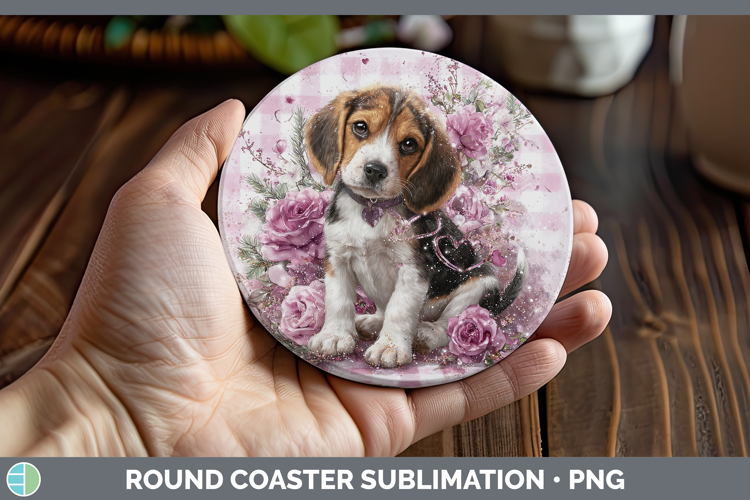 Beagle Dogs 01 Checker Valentine Round Coaster Sublimation D