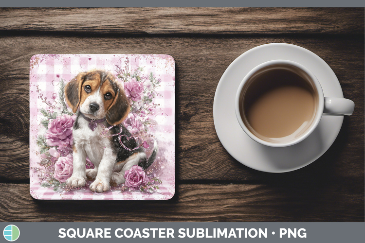 Beagle Dogs 01 Checker Valentine Square Coaster Sublimation