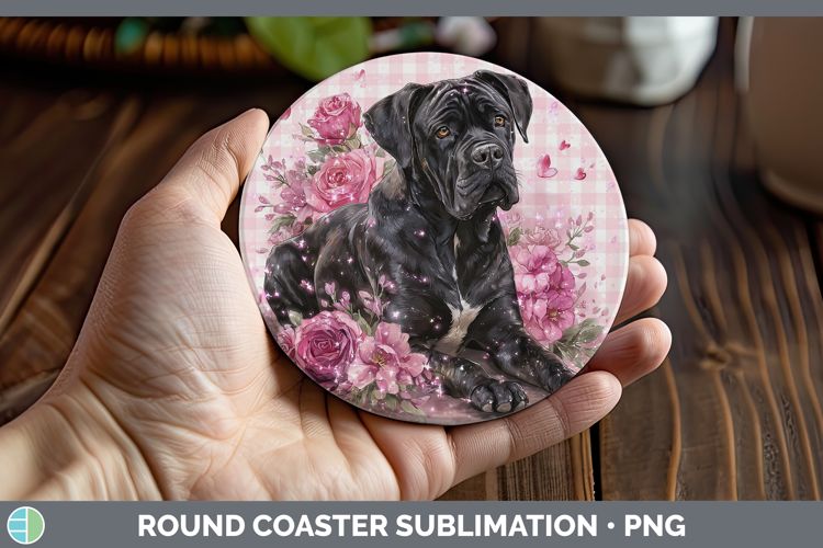 Cane Corso Dogs 01 Checker Valentine Round Coaster Sublimati