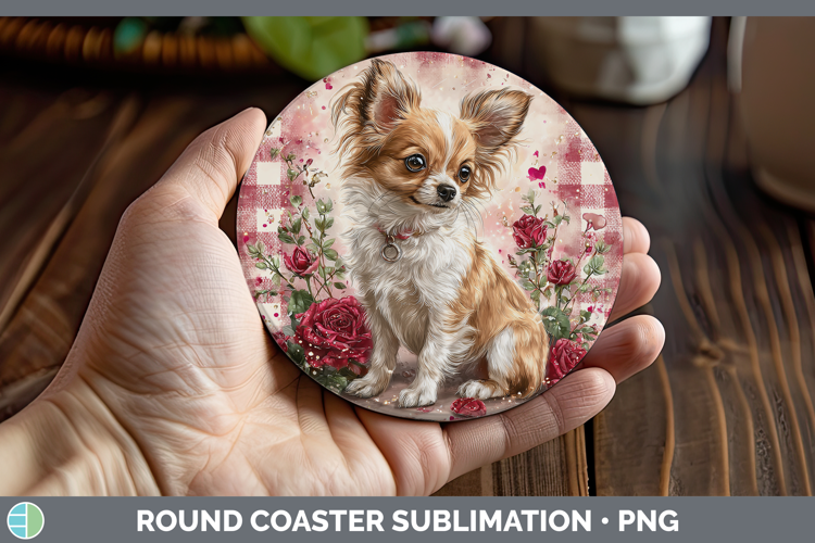 Chihuahua Dogs 01 Checker Valentine Round Coaster Sublimatio