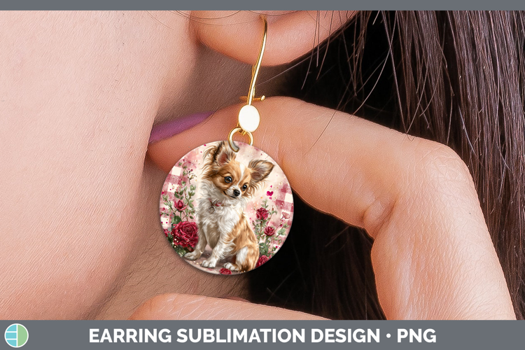 Chihuahua Dogs 01 Checker Valentine Round Earrings Sublimati