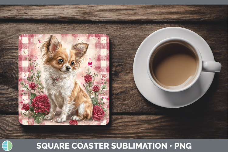 Chihuahua Dogs 01 Checker Valentine Square Coaster Sublimati