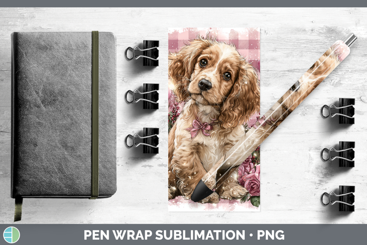 Cocker Spaniel Dogs 01 Checker Valentine Pen Wrap Sublimatio