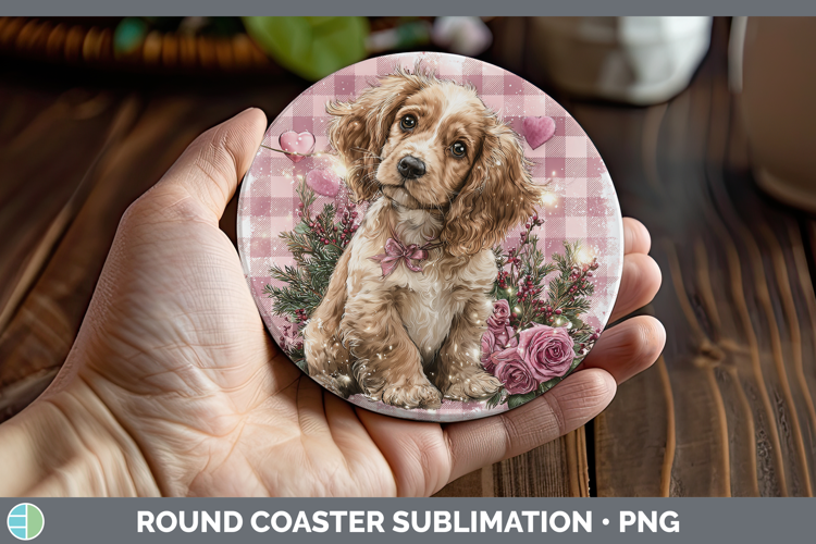 Cocker Spaniel Dogs 01 Checker Valentine Round Coaster Subli