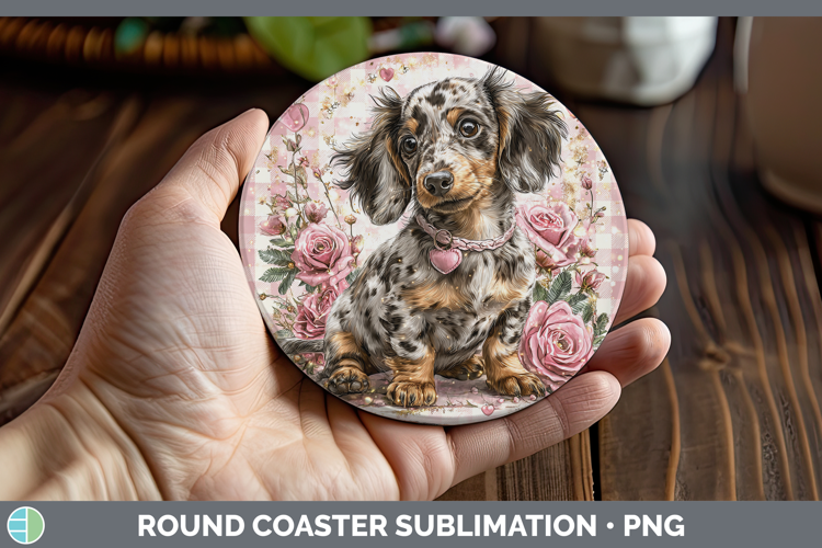 Dachshund Dogs 01 Checker Valentine Round Coaster Sublimatio