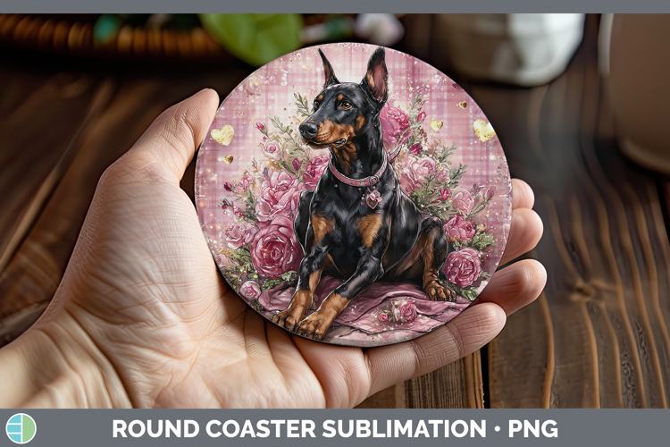 Doberman Pinscher Dogs 01 Checker Valentine Round Coaster Su