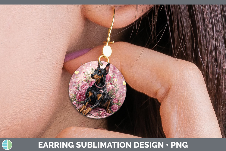 Doberman Pinscher Dogs 01 Checker Valentine Round Earrings S