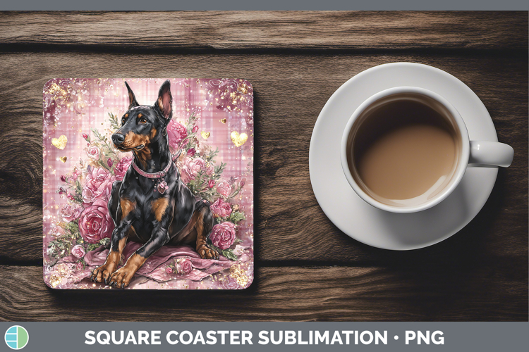 Doberman Pinscher Dogs 01 Checker Valentine Square Coaster S