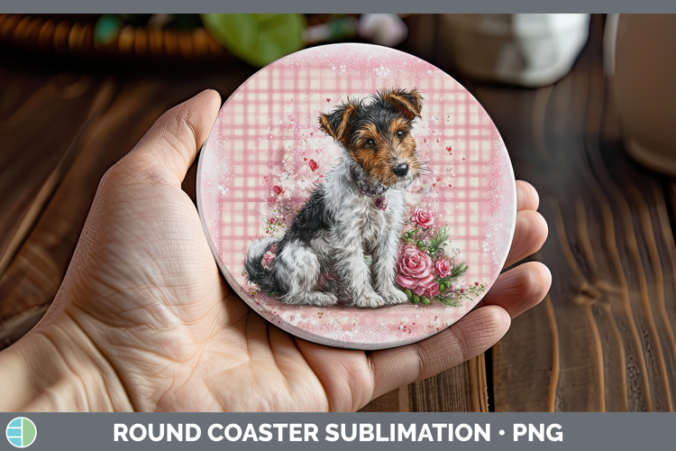 Fox Terrier Dogs 01 Checker Valentine Round Coaster Sublimat