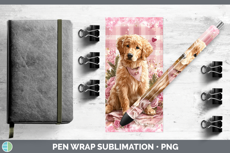 Golden Retriever Dogs 01 Checker Valentine Pen Wrap Sublimat