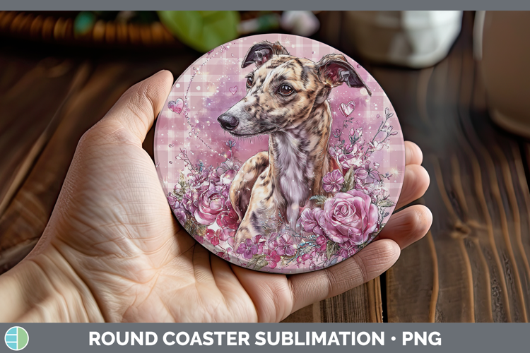 Greyhound Dogs 01 Checker Valentine Round Coaster Sublimatio