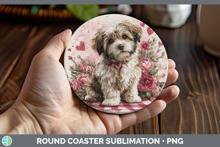 Lhasa Apso Dogs 01 Checker Valentine Round Coaster Sublimati