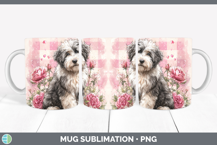 Old English Sheepdog Dogs 01 Checker Valentine Mug Wrap Subl