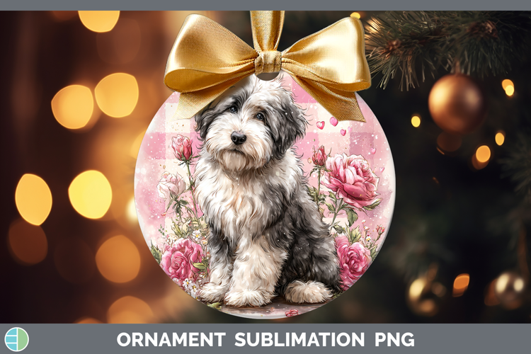 Old English Sheepdog Dogs 01 Checker Valentine Ornament Subl