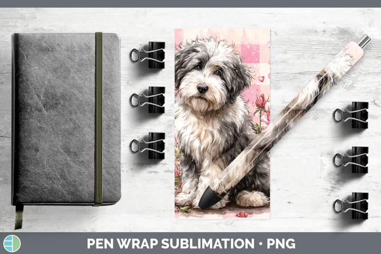 Old English Sheepdog Dogs 01 Checker Valentine Pen Wrap Subl