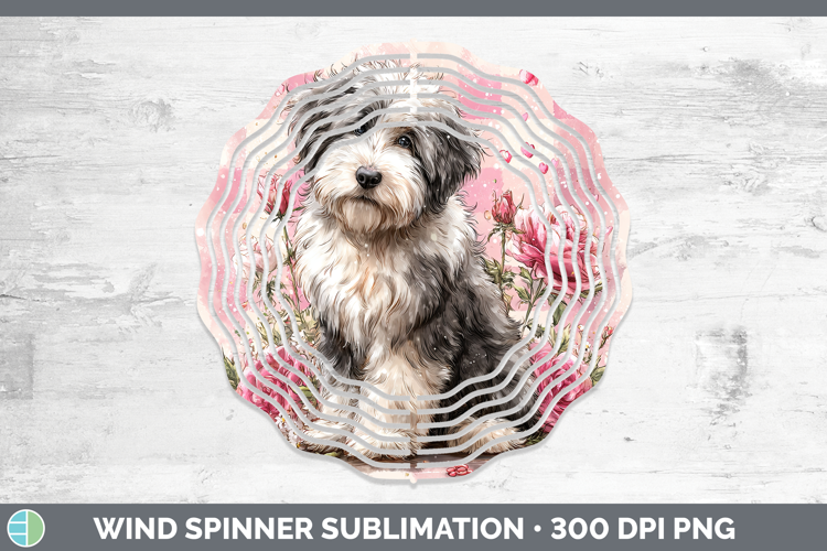 Old English Sheepdog Dogs 01 Checker Valentine Wind Spinner